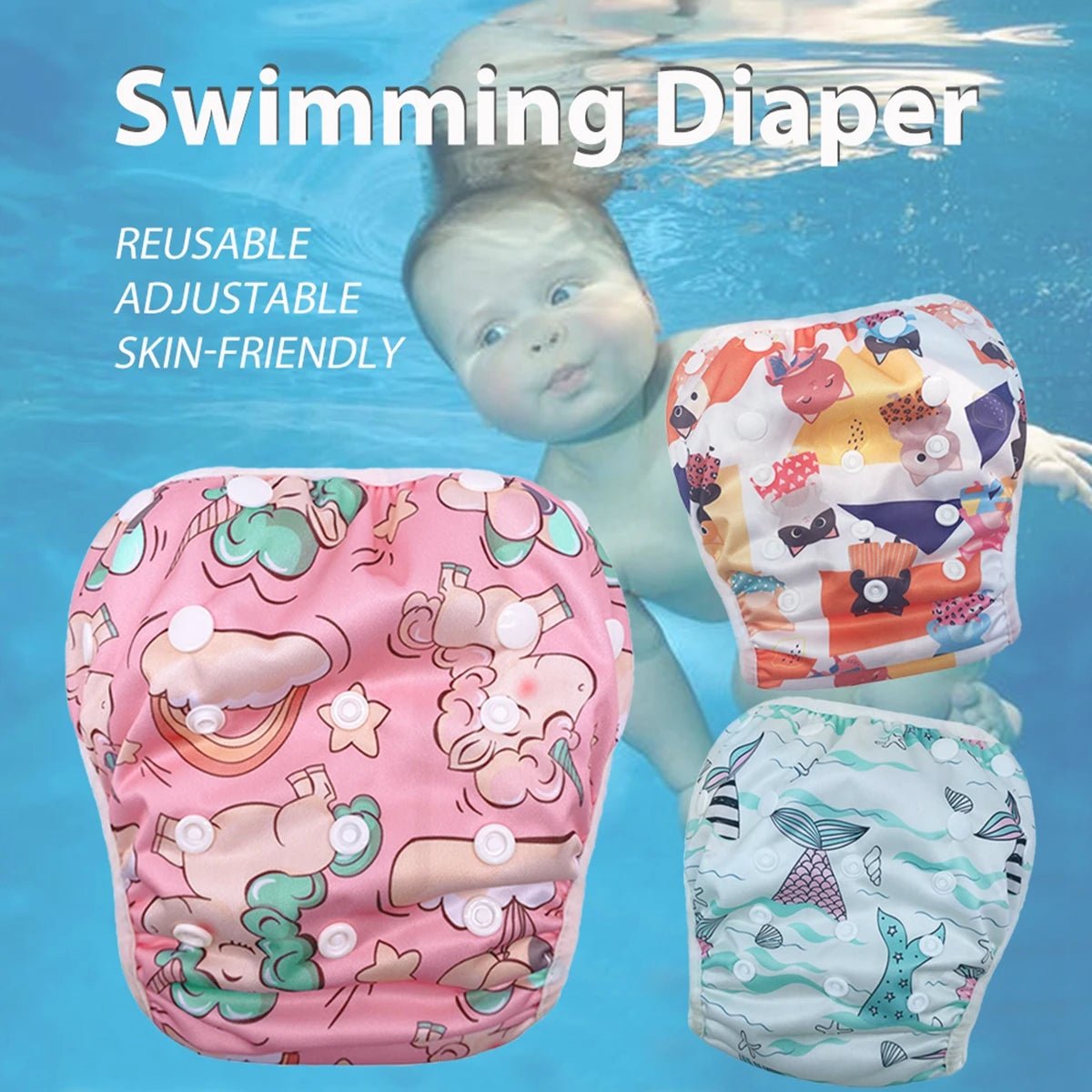 1pc Baby Swim Diapers Reuseable Washable Adjustable for Swimming Lesson Baby Shower Gifts Large Size Baby Boy Girl Swim Nappy - La Tienda Bella