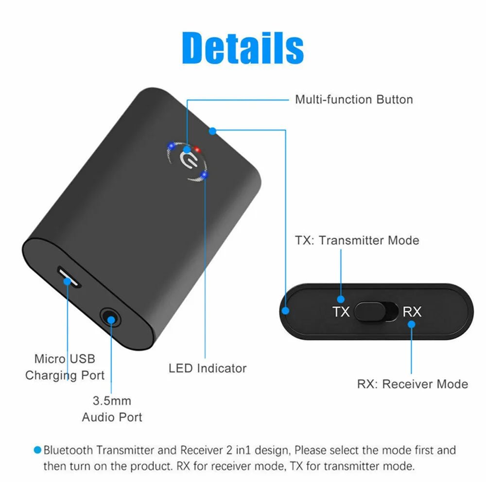 2 in 1 Bluetooth Audio Receiver Transmitter 3.5MM Computer TV Cell Phone Bluetooth Speaker Wireless Audio Device - La Tienda Bella