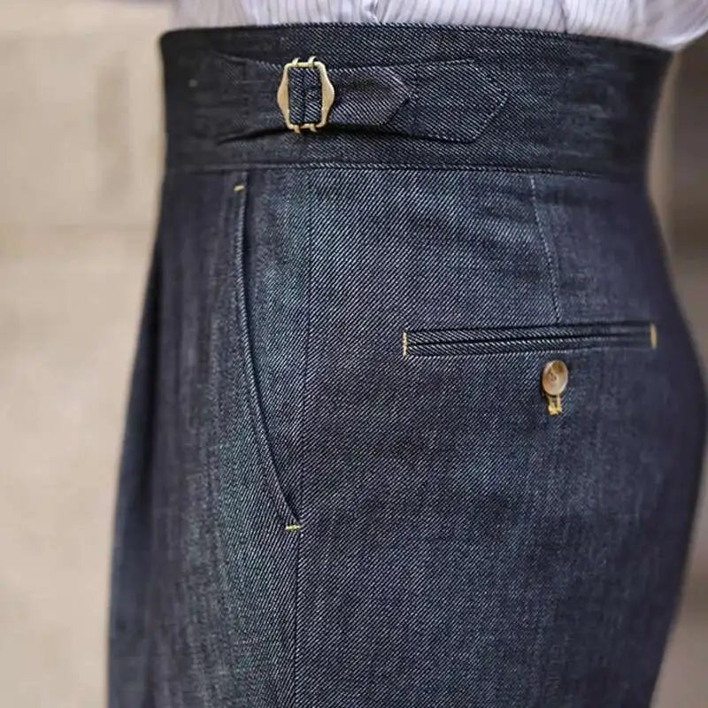 2022 Fashion Mens Dress Pant High Waist Straight Pants Men Spring Business Versatile Belt Trouser Gentleman Paris Button Pant - La Tienda Bella