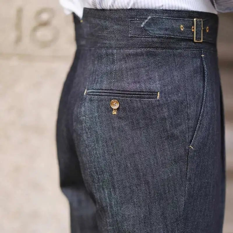 2022 Fashion Mens Dress Pant High Waist Straight Pants Men Spring Business Versatile Belt Trouser Gentleman Paris Button Pant - La Tienda Bella