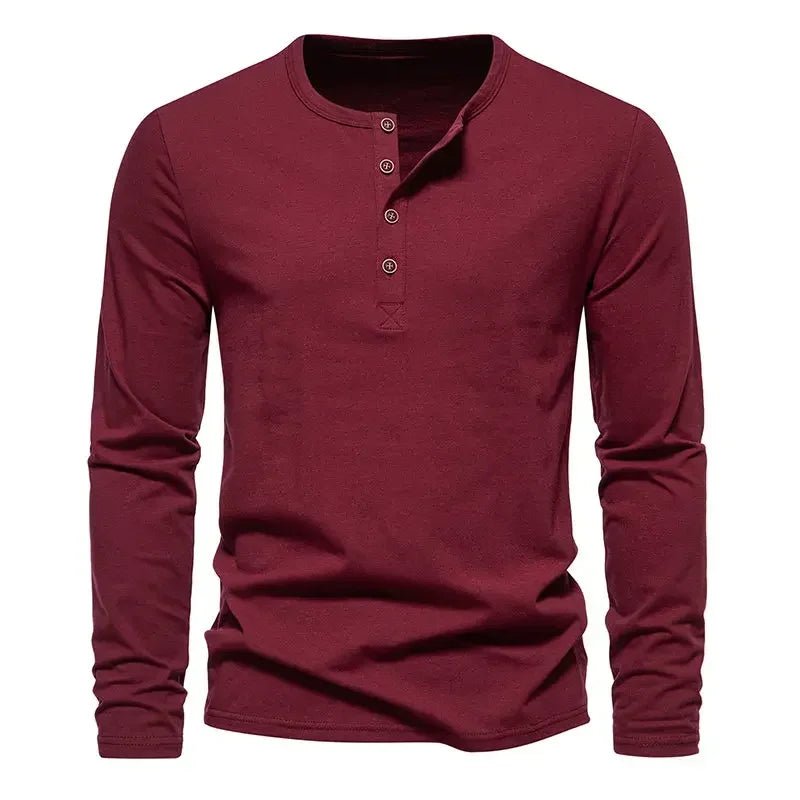 2023 Autumn Mens Fashion New Men Henry Neck Long Sleeve T-Shirt Men Fashion Casual Vintage T-Shirt Male Button Slim Washed Tees - La Tienda Bella