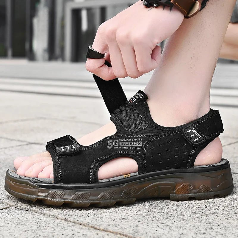 2023 Men Sandals Leather Men Summer Shoes Man Casual Comfortable Barefoot Sandals Men Pentoufle Homme Summer Sandals Men - La Tienda Bella