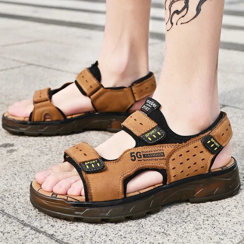 2023 Men Sandals Leather Men Summer Shoes Man Casual Comfortable Barefoot Sandals Men Pentoufle Homme Summer Sandals Men - La Tienda Bella