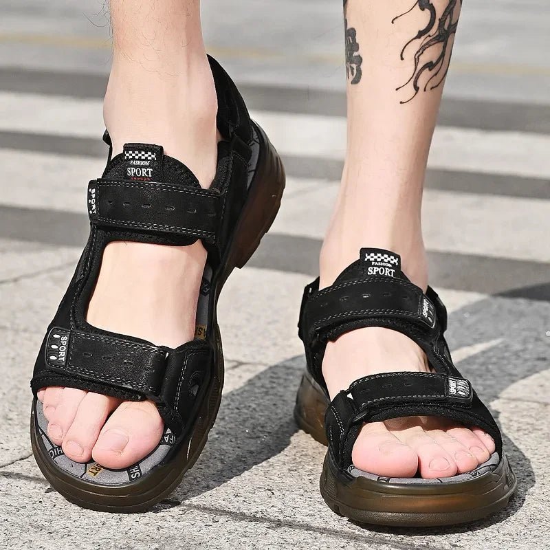 2023 Men Sandals Leather Men Summer Shoes Man Casual Comfortable Barefoot Sandals Men Pentoufle Homme Summer Sandals Men - La Tienda Bella
