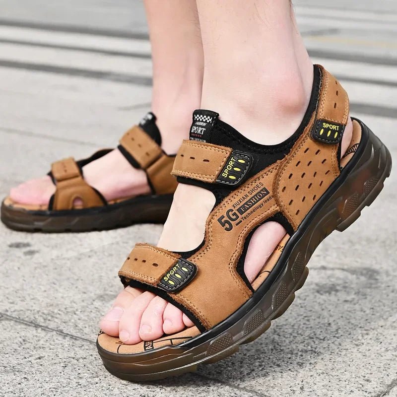 2023 Men Sandals Leather Men Summer Shoes Man Casual Comfortable Barefoot Sandals Men Pentoufle Homme Summer Sandals Men - La Tienda Bella