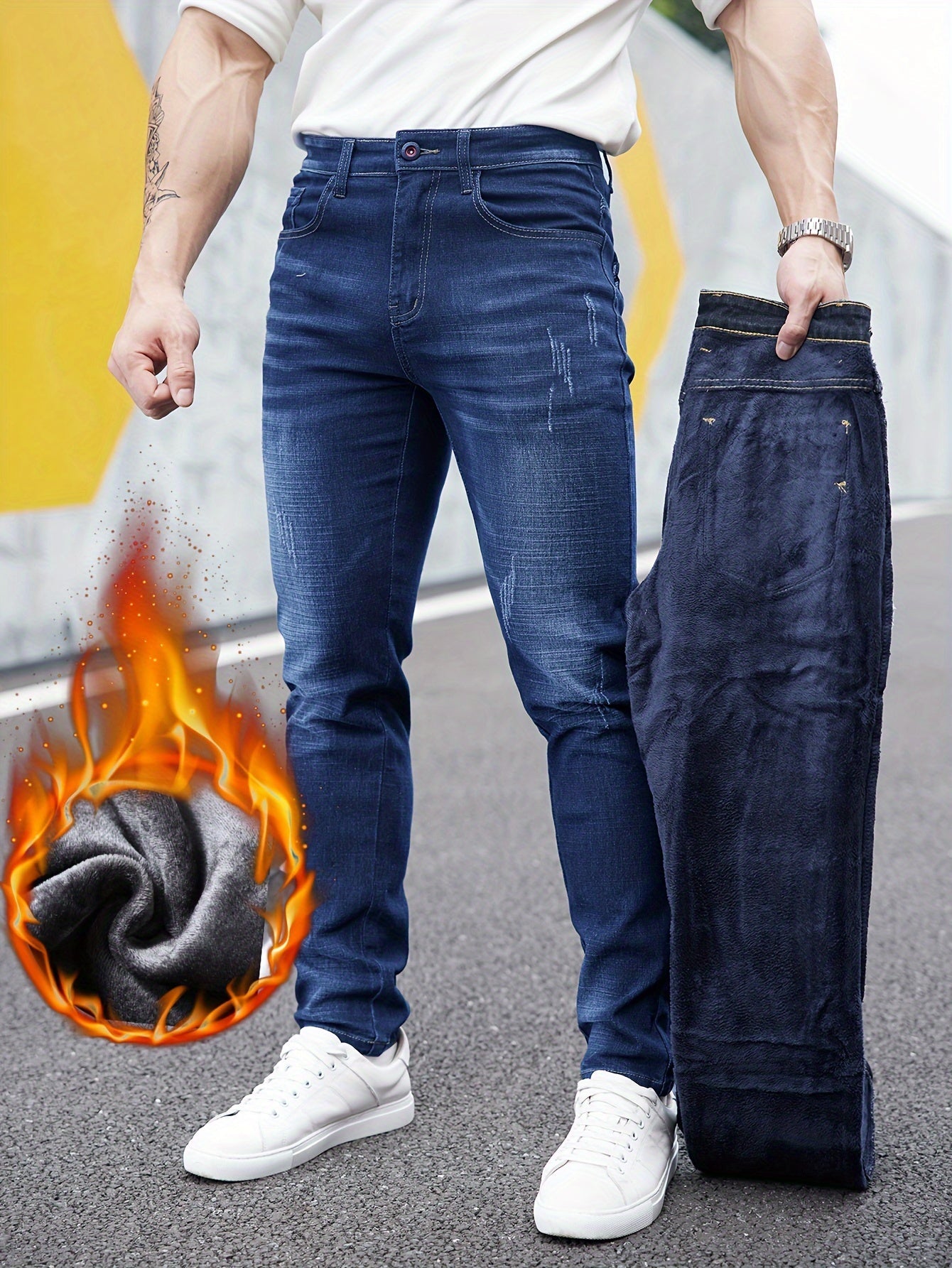 2023 New Autumn/Winter Fleece - Lined Slim Fit Jeans for Men - Premium Stretch Casual Pants - La Tienda Bella