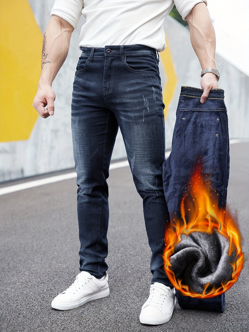 2023 New Autumn/Winter Fleece - Lined Slim Fit Jeans for Men - Premium Stretch Casual Pants - La Tienda Bella