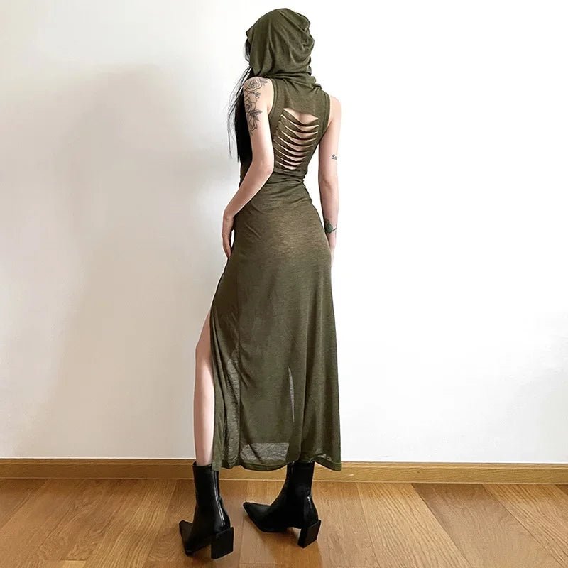 2023 Summer Fashion Trend Women's Clothing New Hooded Loose Hem Slit Personalized Dress Party Dress Club Clothing - La Tienda Bella