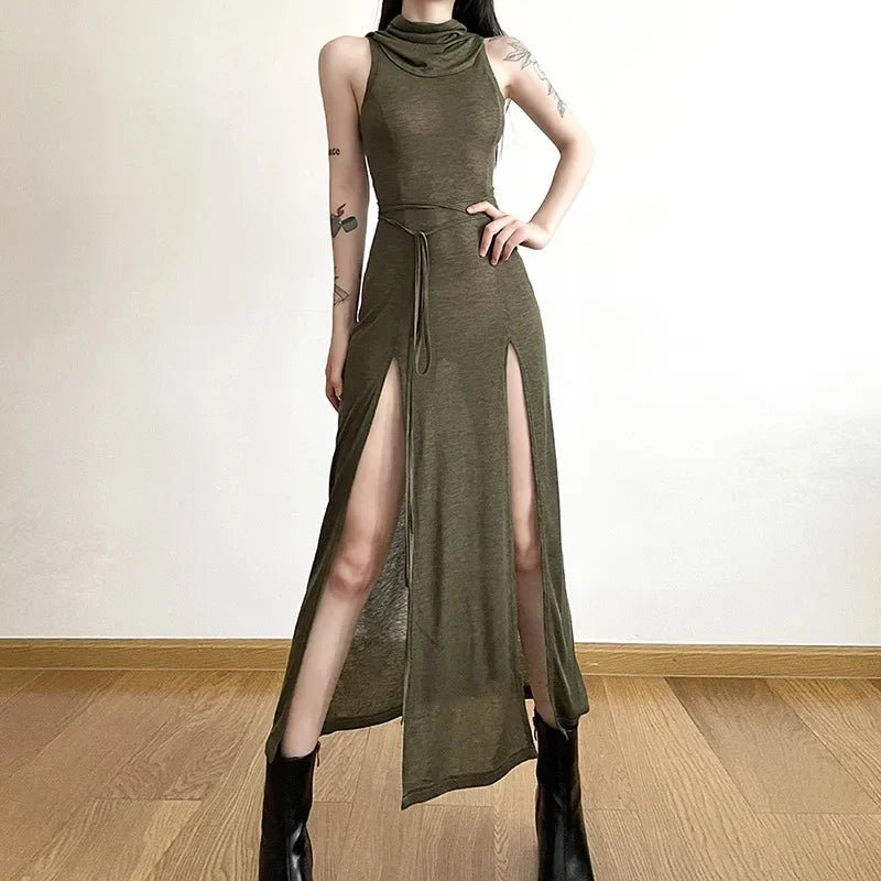 2023 Summer Fashion Trend Women's Clothing New Hooded Loose Hem Slit Personalized Dress Party Dress Club Clothing - La Tienda Bella