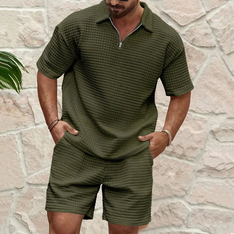 2024 Summer New Men's Casual Trend Fashion Comfortable Solid Color Polo Sport Set - La Tienda Bella
