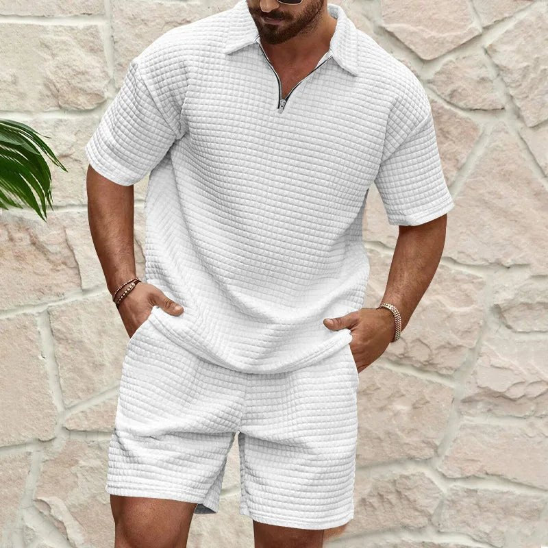 2024 Summer New Men's Casual Trend Fashion Comfortable Solid Color Polo Sport Set - La Tienda Bella