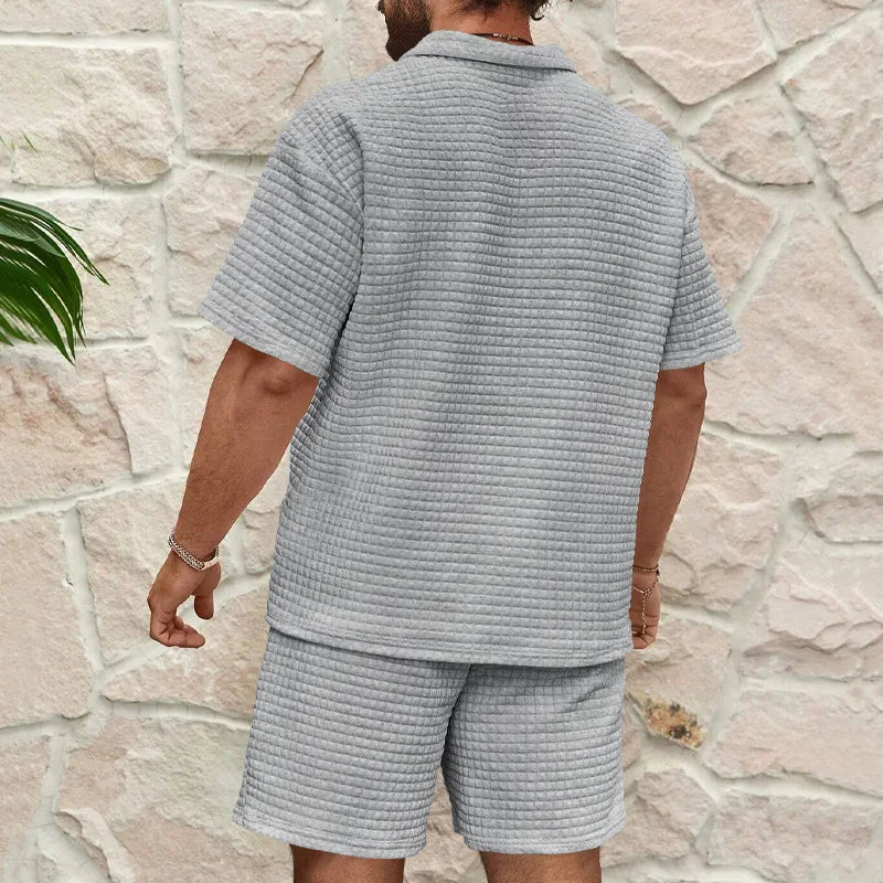 2024 Summer New Men's Casual Trend Fashion Comfortable Solid Color Polo Sport Set - La Tienda Bella