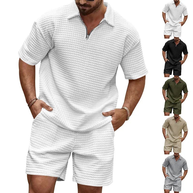 2024 Summer New Men's Casual Trend Fashion Comfortable Solid Color Polo Sport Set - La Tienda Bella