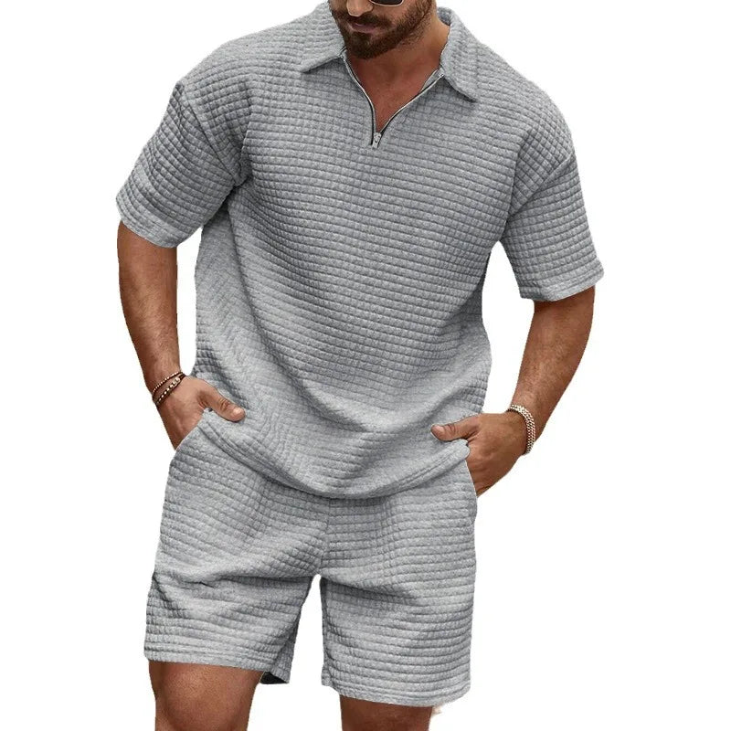 2024 Summer New Men's Casual Trend Fashion Comfortable Solid Color Polo Sport Set - La Tienda Bella