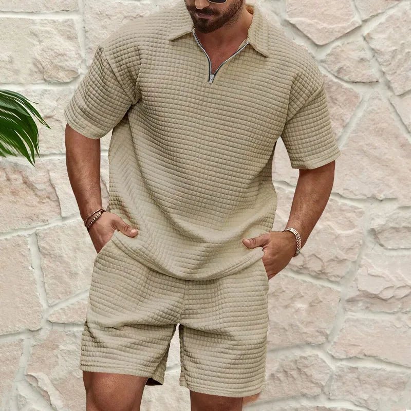 2024 Summer New Men's Casual Trend Fashion Comfortable Solid Color Polo Sport Set - La Tienda Bella