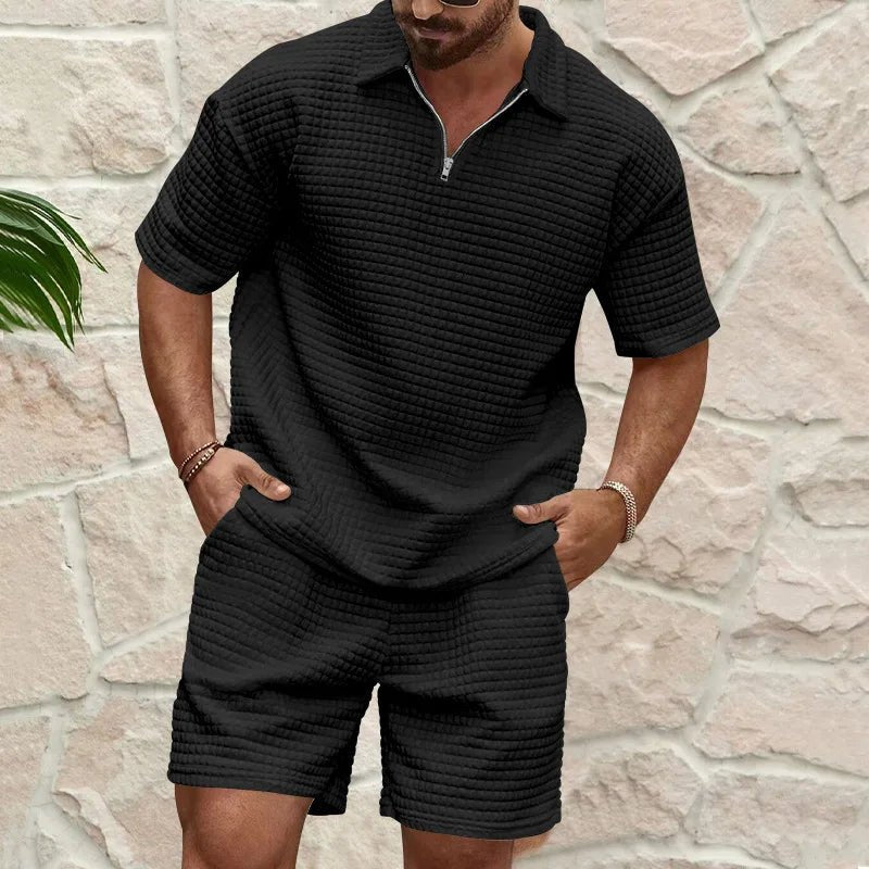 2024 Summer New Men's Casual Trend Fashion Comfortable Solid Color Polo Sport Set - La Tienda Bella