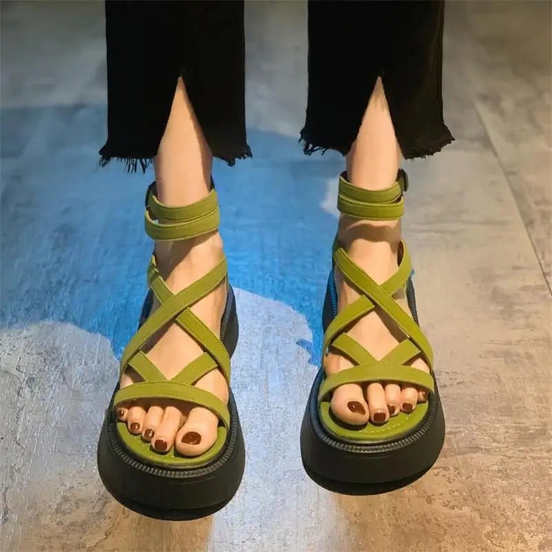 2024 Thick Heel Women Sandals Women's New Hollow Open Toe Shoes Fashion Casual Sandals Female Designer Flat Roman Shoes Summer - La Tienda Bella