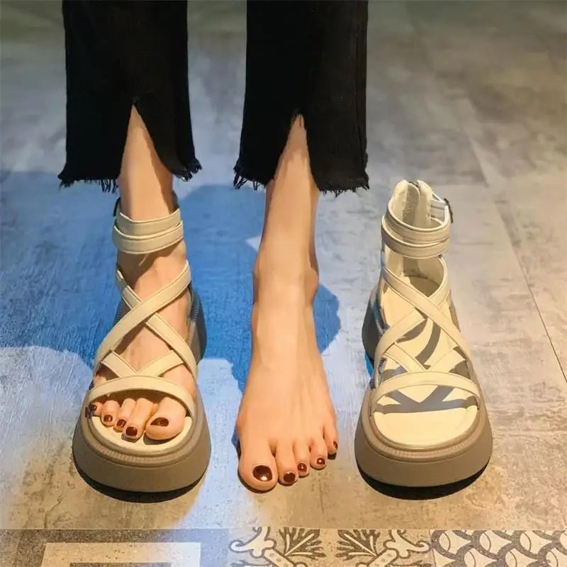 2024 Thick Heel Women Sandals Women's New Hollow Open Toe Shoes Fashion Casual Sandals Female Designer Flat Roman Shoes Summer - La Tienda Bella
