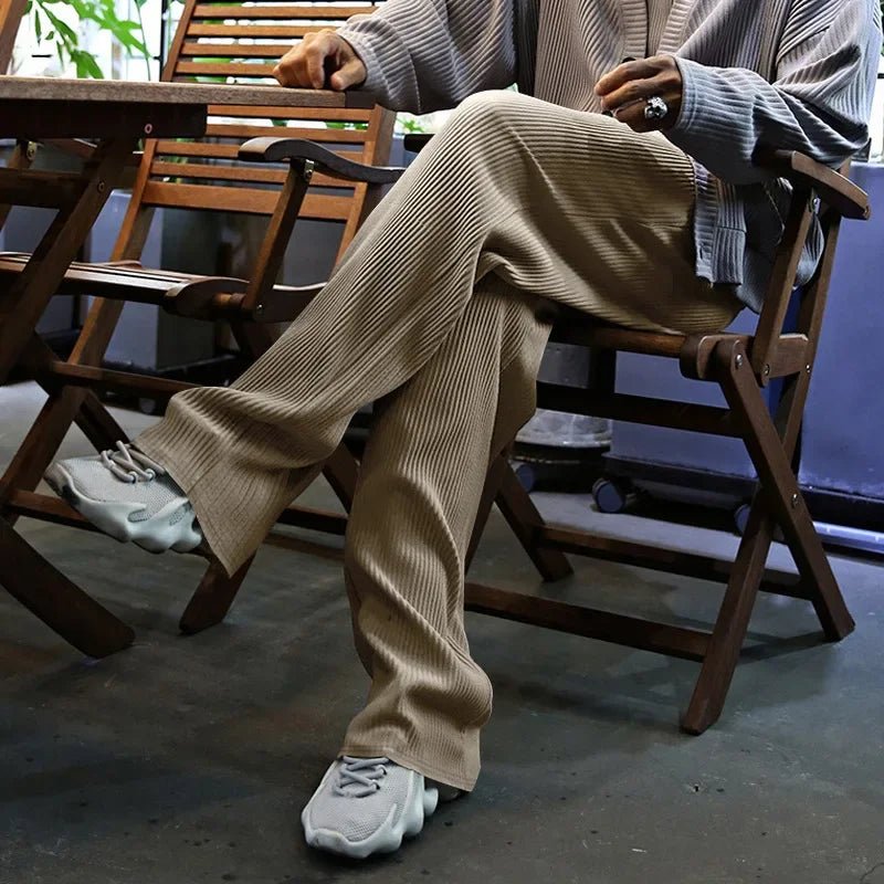 2024Spring and Autumn Fashion Men's Clothing High - End Loose Straight with Striped High Waist Wide Leg Trousers - La Tienda Bella