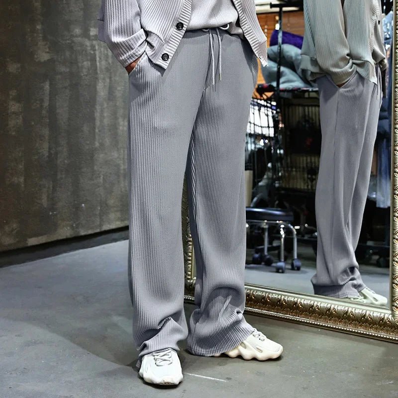2024Spring and Autumn Fashion Men's Clothing High - End Loose Straight with Striped High Waist Wide Leg Trousers - La Tienda Bella