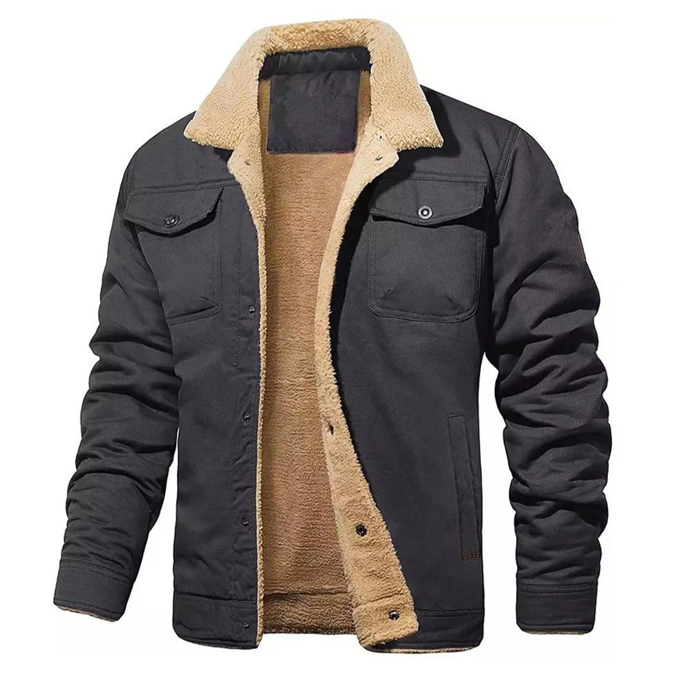 2025 Fashion Fleeced Jacket for Men Solid Color Thick Warm Outwear Tops Quality Autumn Winter Casual Coats Black Men's Jackets - La Tienda Bella
