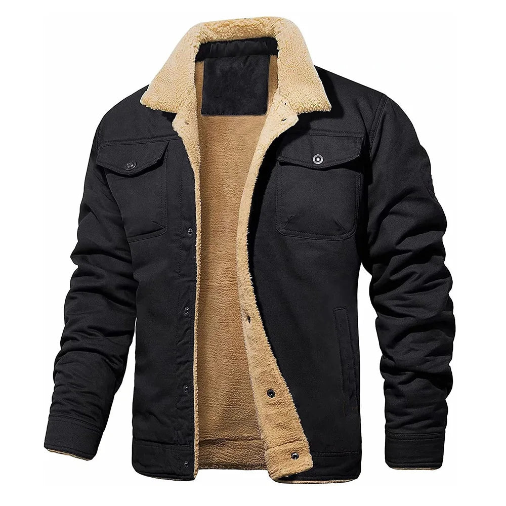 2025 Fashion Fleeced Jacket for Men Solid Color Thick Warm Outwear Tops Quality Autumn Winter Casual Coats Black Men's Jackets - La Tienda Bella