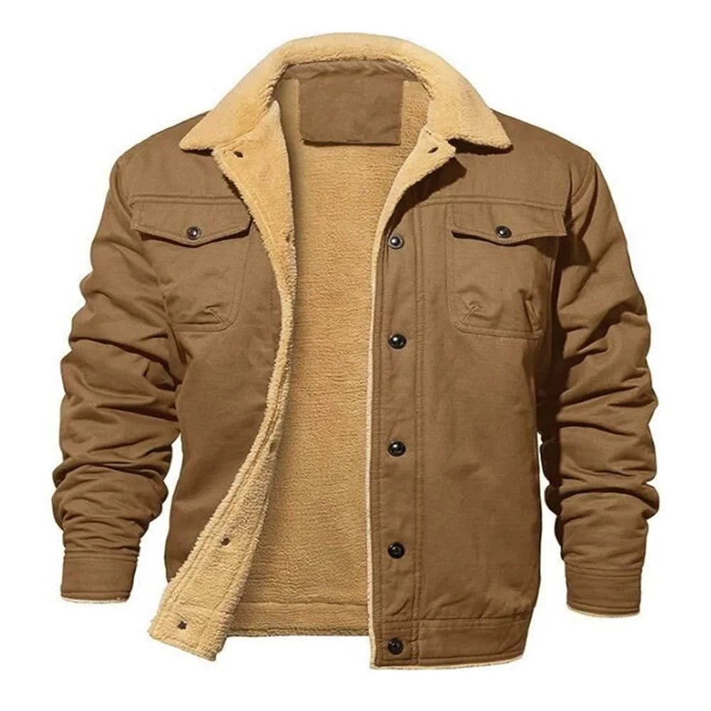 2025 Fashion Fleeced Jacket for Men Solid Color Thick Warm Outwear Tops Quality Autumn Winter Casual Coats Black Men's Jackets - La Tienda Bella