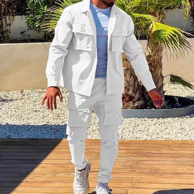 2025 Fashion Men's Casual Sets Male Trend Streetwear Long Sleeve Jacket Coat+Leggings Pants Sport 2 Pieces New Men Clothing Suit - La Tienda Bella