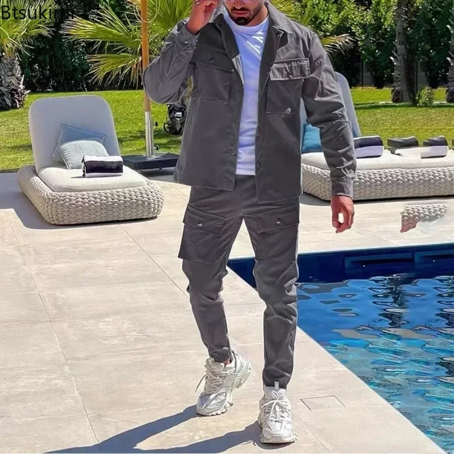 2025 Fashion Men's Casual Sets Male Trend Streetwear Long Sleeve Jacket Coat+Leggings Pants Sport 2 Pieces New Men Clothing Suit - La Tienda Bella