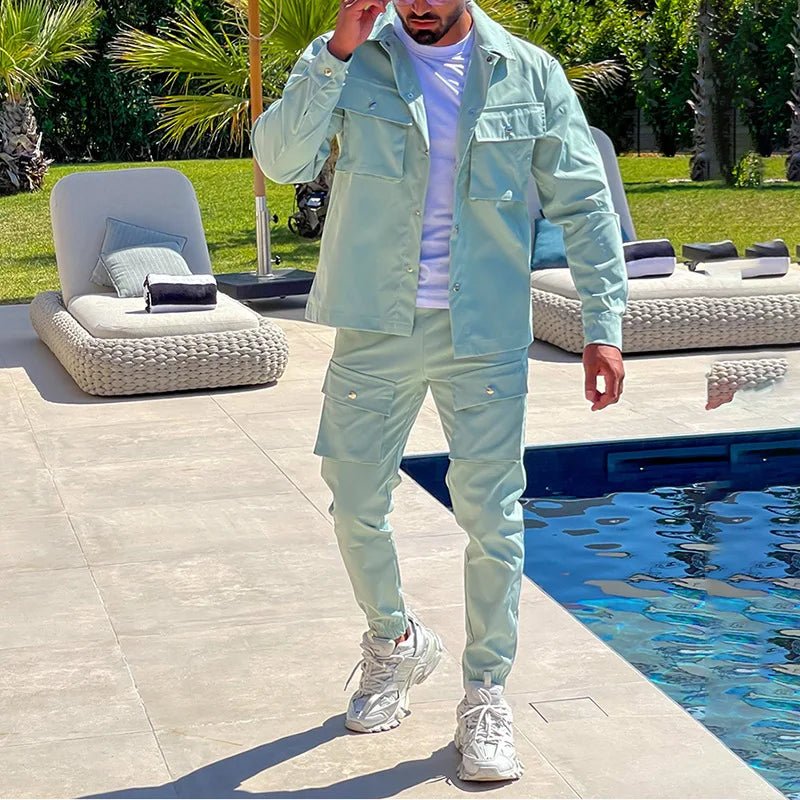2025 Fashion Men's Casual Sets Male Trend Streetwear Long Sleeve Jacket Coat+Leggings Pants Sport 2 Pieces New Men Clothing Suit - La Tienda Bella