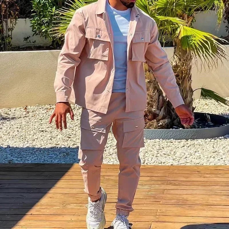 2025 Fashion Men's Casual Sets Male Trend Streetwear Long Sleeve Jacket Coat+Leggings Pants Sport 2 Pieces New Men Clothing Suit - La Tienda Bella
