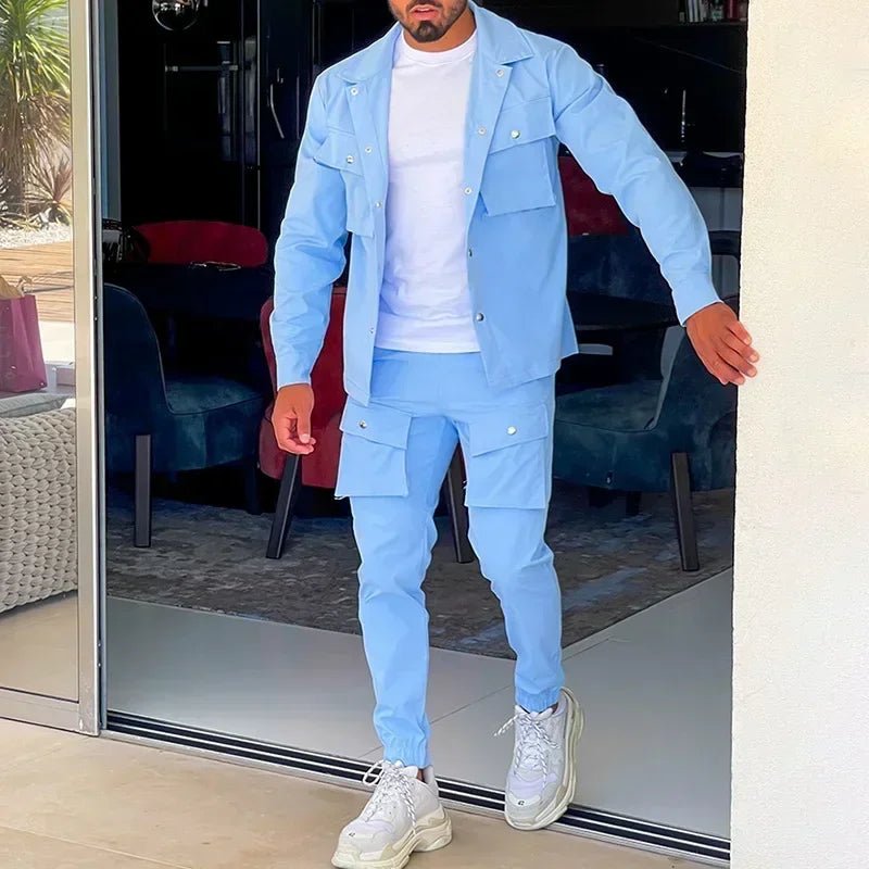 2025 Fashion Men's Casual Sets Male Trend Streetwear Long Sleeve Jacket Coat+Leggings Pants Sport 2 Pieces New Men Clothing Suit - La Tienda Bella