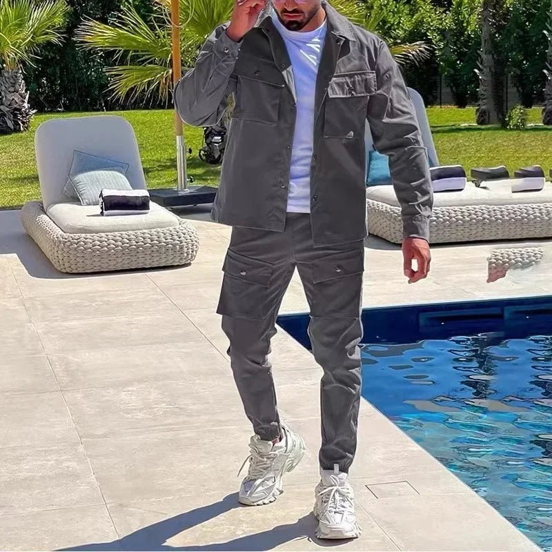 2025 Fashion Men's Casual Sets Male Trend Streetwear Long Sleeve Jacket Coat+Leggings Pants Sport 2 Pieces New Men Clothing Suit - La Tienda Bella