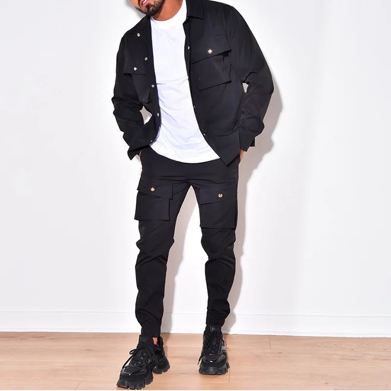 2025 Fashion Men's Casual Sets Male Trend Streetwear Long Sleeve Jacket Coat+Leggings Pants Sport 2 Pieces New Men Clothing Suit - La Tienda Bella