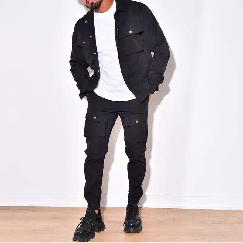 2025 Fashion Men's Casual Sets Male Trend Streetwear Long Sleeve Jacket Coat+Leggings Pants Sport 2 Pieces New Men Clothing Suit - La Tienda Bella