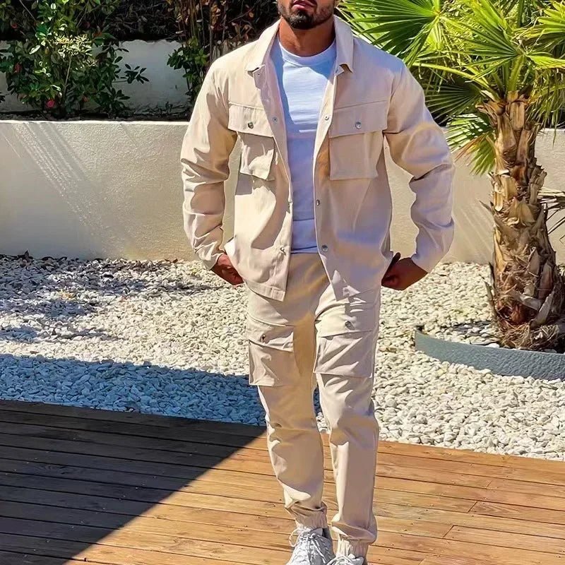 2025 Fashion Men's Casual Sets Male Trend Streetwear Long Sleeve Jacket Coat+Leggings Pants Sport 2 Pieces New Men Clothing Suit - La Tienda Bella
