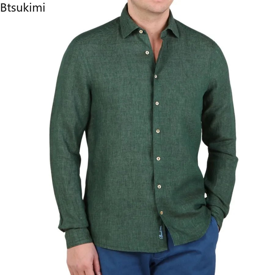2025 Fashion Streetwear Men's Summer Comfy Cotton Linen Casual Suit Long - sleeved Shirt and Shorts Two - pieces Men Vacation Outfit - La Tienda Bella