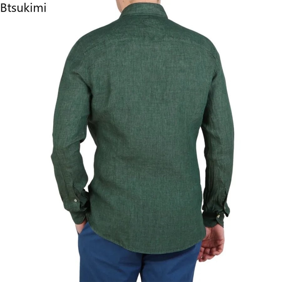 2025 Fashion Streetwear Men's Summer Comfy Cotton Linen Casual Suit Long - sleeved Shirt and Shorts Two - pieces Men Vacation Outfit - La Tienda Bella
