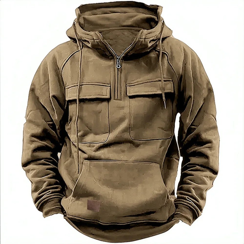 2025 Men's Fashion Trend Fall/Winter Color - Block Knitted Multi - Pocket Personalized Hooded Sweatshirt Adding fleece - La Tienda Bella