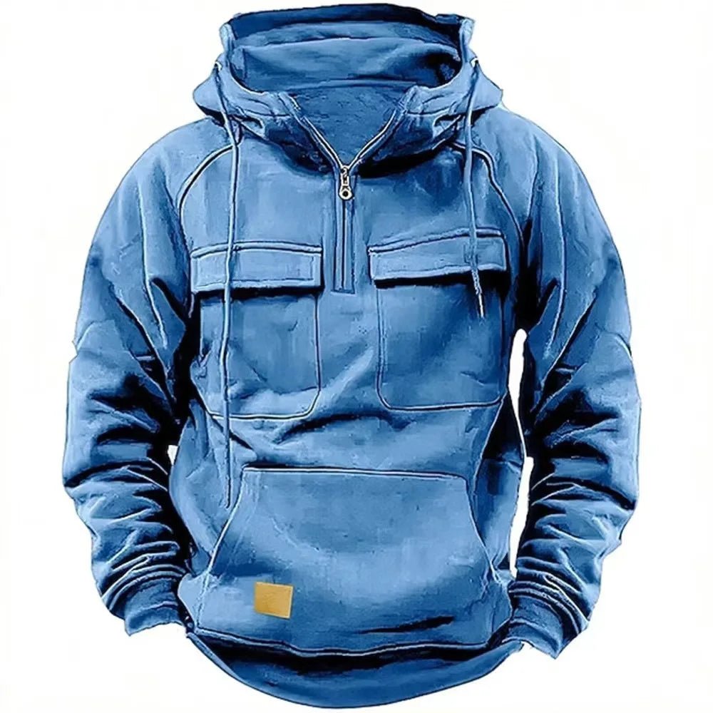 2025 Men's Fashion Trend Fall/Winter Color - Block Knitted Multi - Pocket Personalized Hooded Sweatshirt Adding fleece - La Tienda Bella