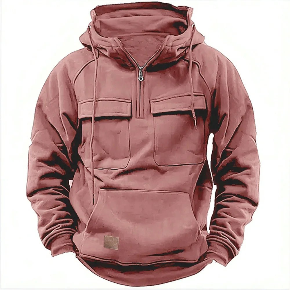 2025 Men's Fashion Trend Fall/Winter Color - Block Knitted Multi - Pocket Personalized Hooded Sweatshirt Adding fleece - La Tienda Bella