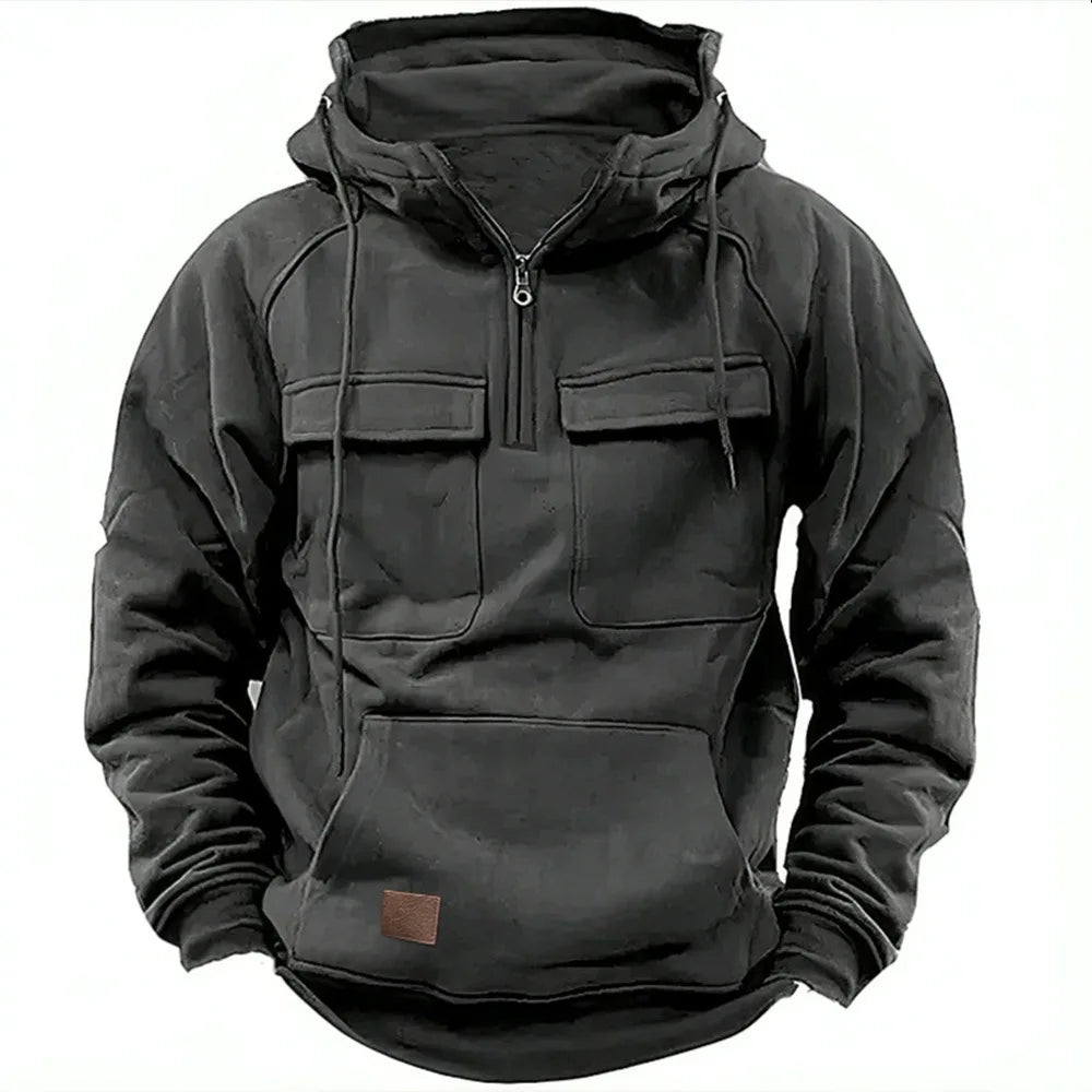 2025 Men's Fashion Trend Fall/Winter Color - Block Knitted Multi - Pocket Personalized Hooded Sweatshirt Adding fleece - La Tienda Bella
