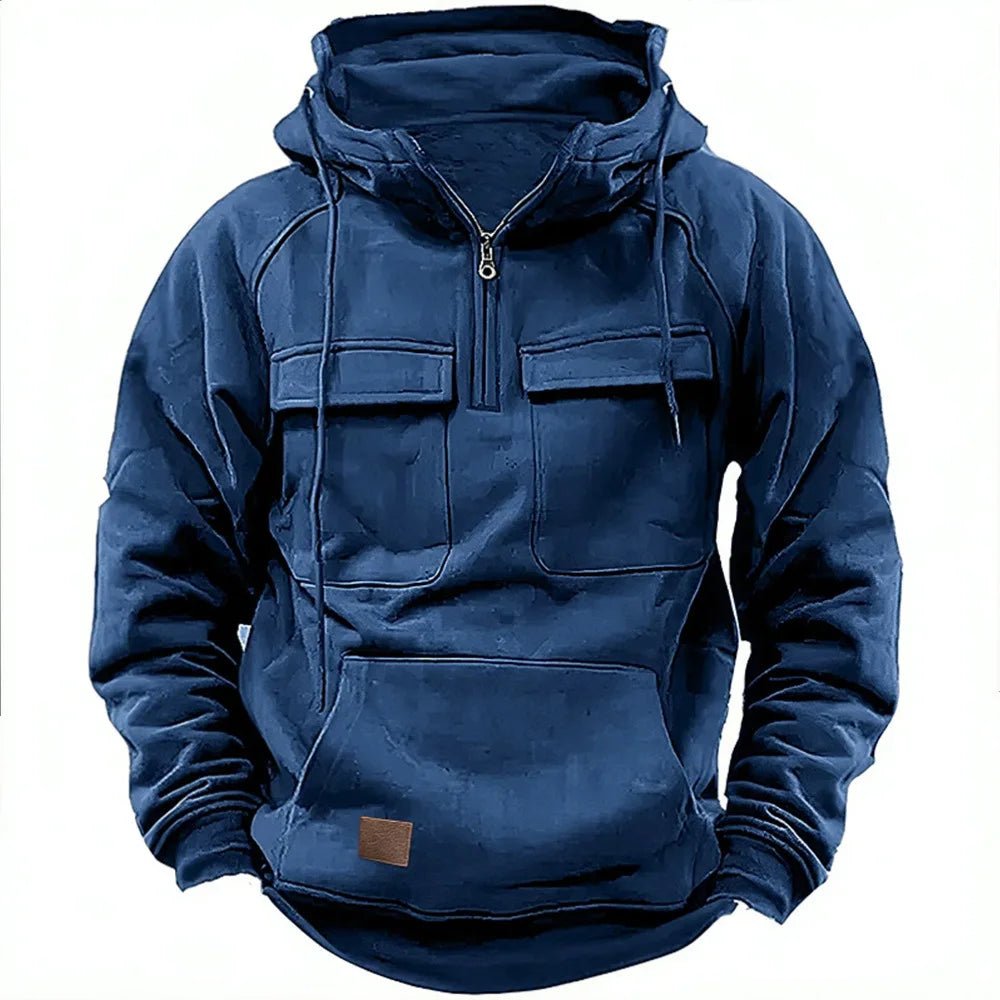 2025 Men's Fashion Trend Fall/Winter Color - Block Knitted Multi - Pocket Personalized Hooded Sweatshirt Adding fleece - La Tienda Bella