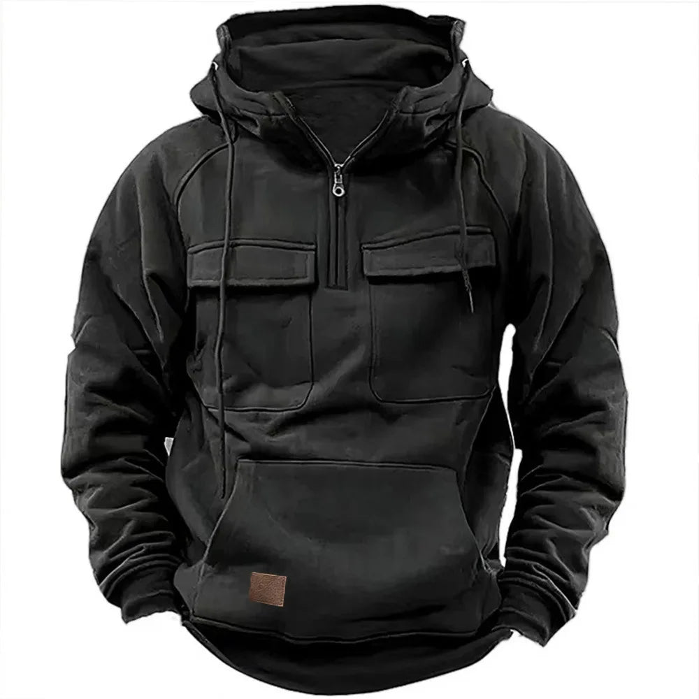 2025 Men's Fashion Trend Fall/Winter Color - Block Knitted Multi - Pocket Personalized Hooded Sweatshirt Adding fleece - La Tienda Bella