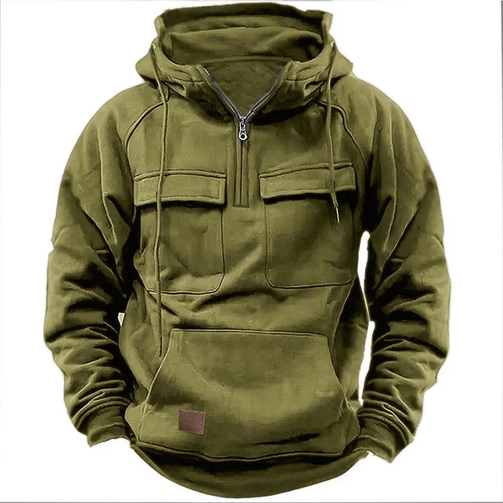 2025 Men's Fashion Trend Fall/Winter Color - Block Knitted Multi - Pocket Personalized Hooded Sweatshirt Adding fleece - La Tienda Bella