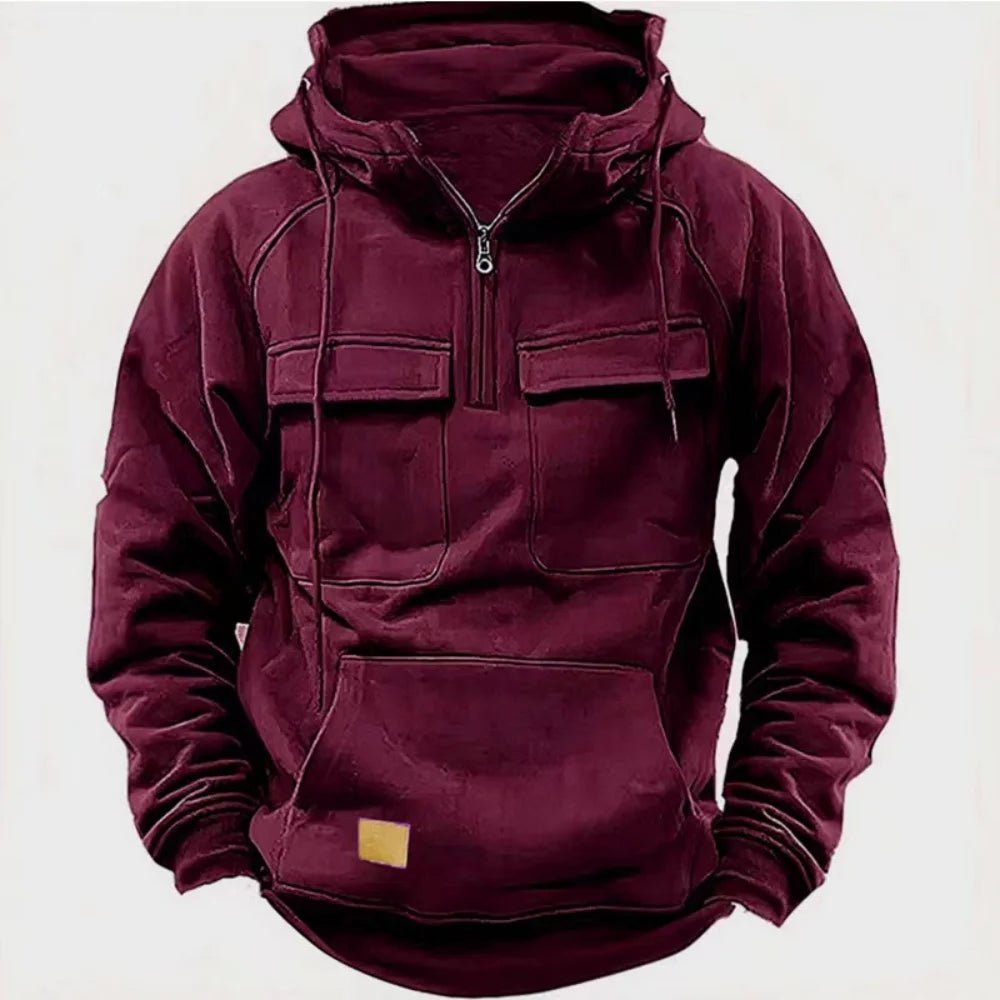2025 Men's Fashion Trend Fall/Winter Color - Block Knitted Multi - Pocket Personalized Hooded Sweatshirt Adding fleece - La Tienda Bella