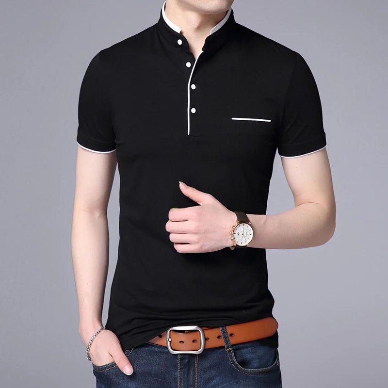 2025 New Fashion Brand Polo Shirt Men's Summer Mandarin Collar Slim Fit Solid Color Button Breathable Polos Casual Men Clothing - La Tienda Bella