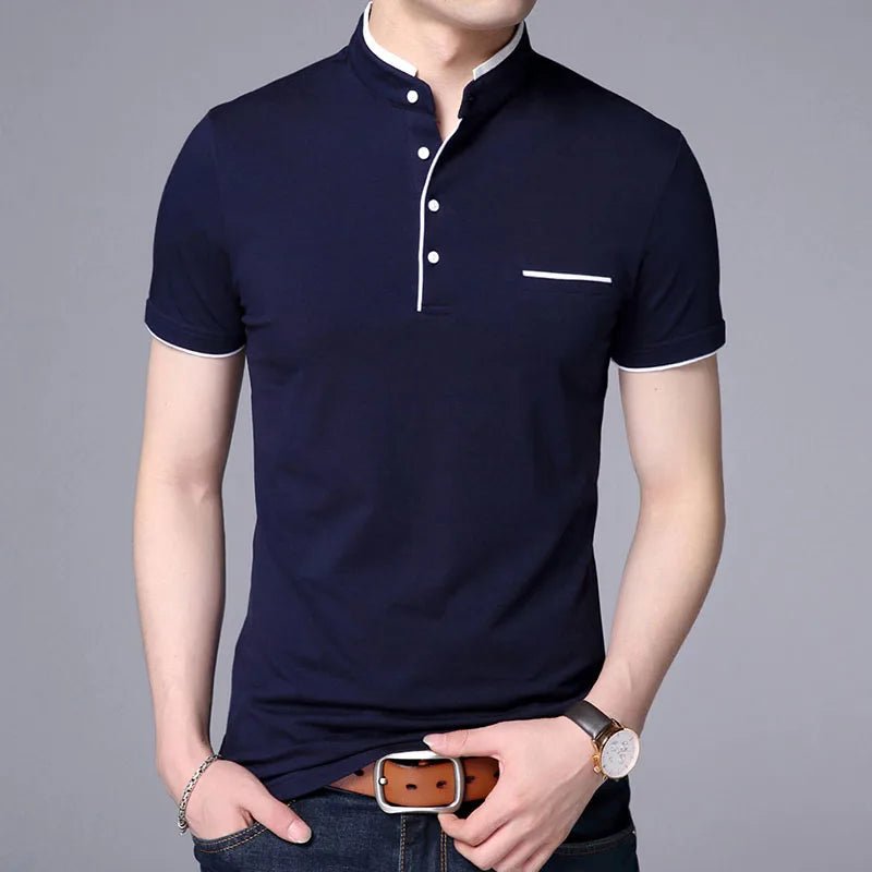 2025 New Fashion Brand Polo Shirt Men's Summer Mandarin Collar Slim Fit Solid Color Button Breathable Polos Casual Men Clothing - La Tienda Bella