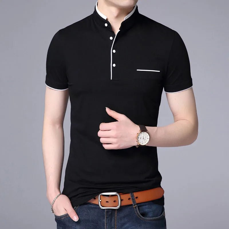 2025 New Fashion Brand Polo Shirt Men's Summer Mandarin Collar Slim Fit Solid Color Button Breathable Polos Casual Men Clothing - La Tienda Bella