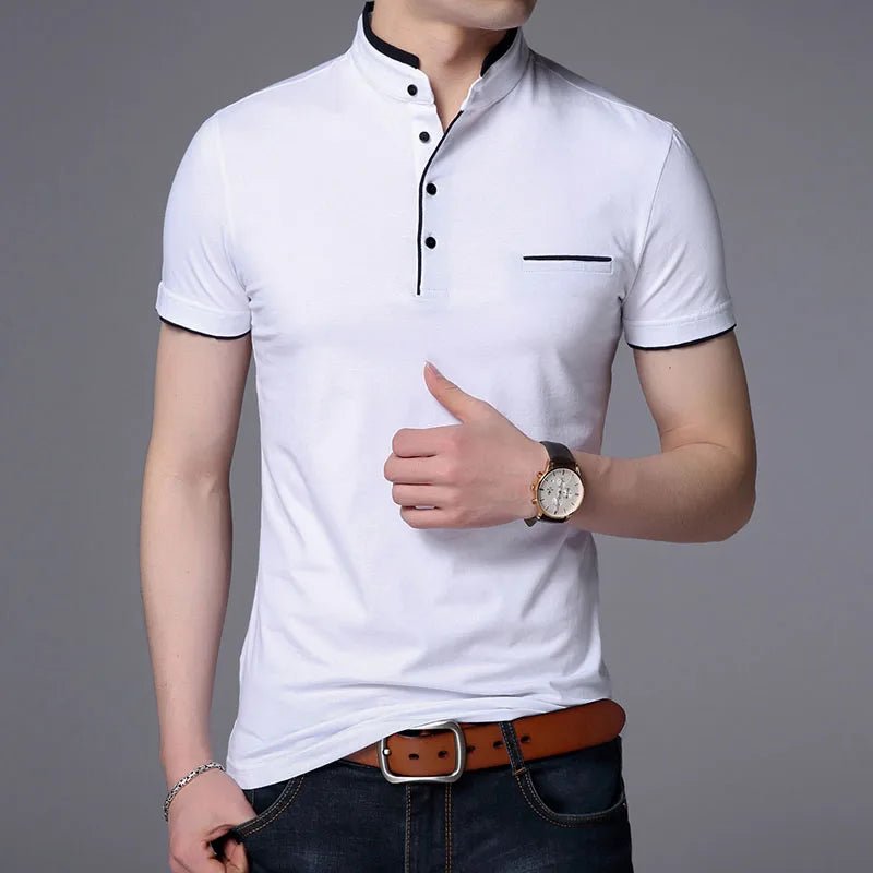 2025 New Fashion Brand Polo Shirt Men's Summer Mandarin Collar Slim Fit Solid Color Button Breathable Polos Casual Men Clothing - La Tienda Bella